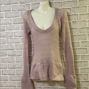 Nevada women’s crocheted sweaterer, long swoop neckline, small, lilac shimmer